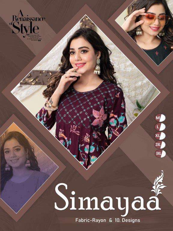 SIMAYAA BY ASLIWHOLESALE DESIGNER FACNY 14 KG RAYON PRINT KURTIS