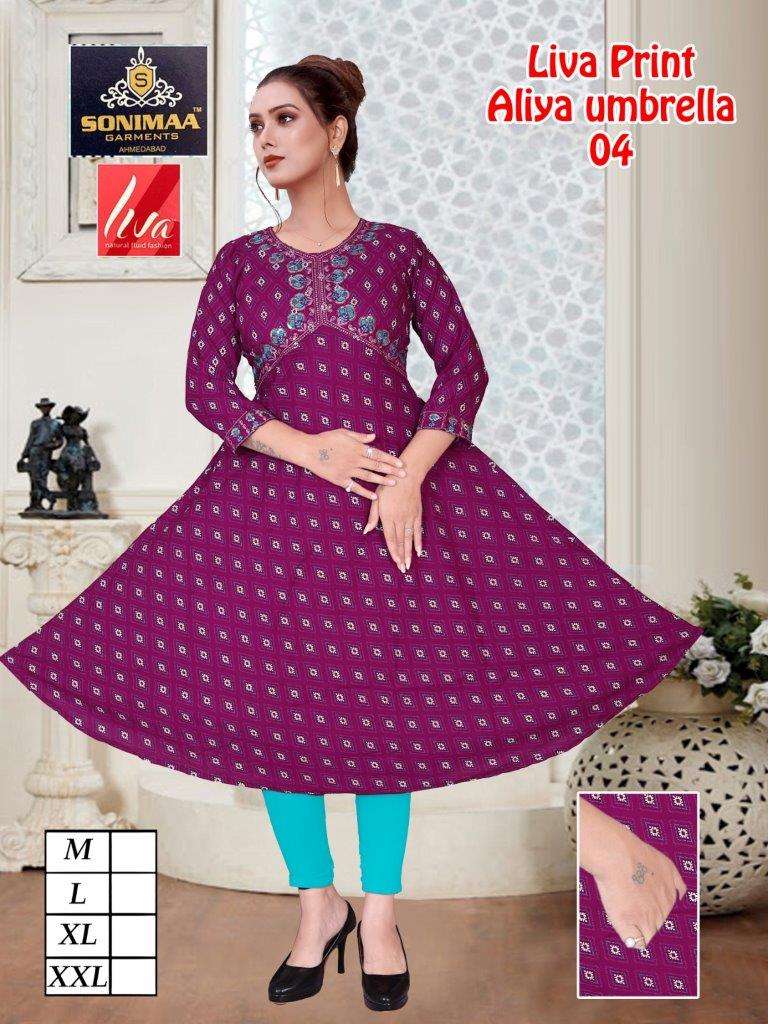 SONIMAA BY ASLIWHOLESALE DESIGNER FACNY 14 KG RAYON PRINT KURTIS