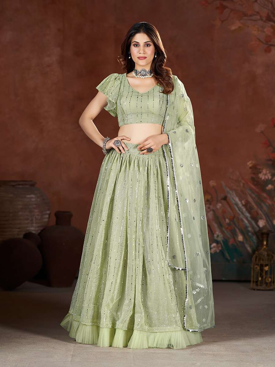 SS-155-1951 BY ASLIWHOLESALE INDIAN DESIGNER FANCY NET WORK LEHENGAS