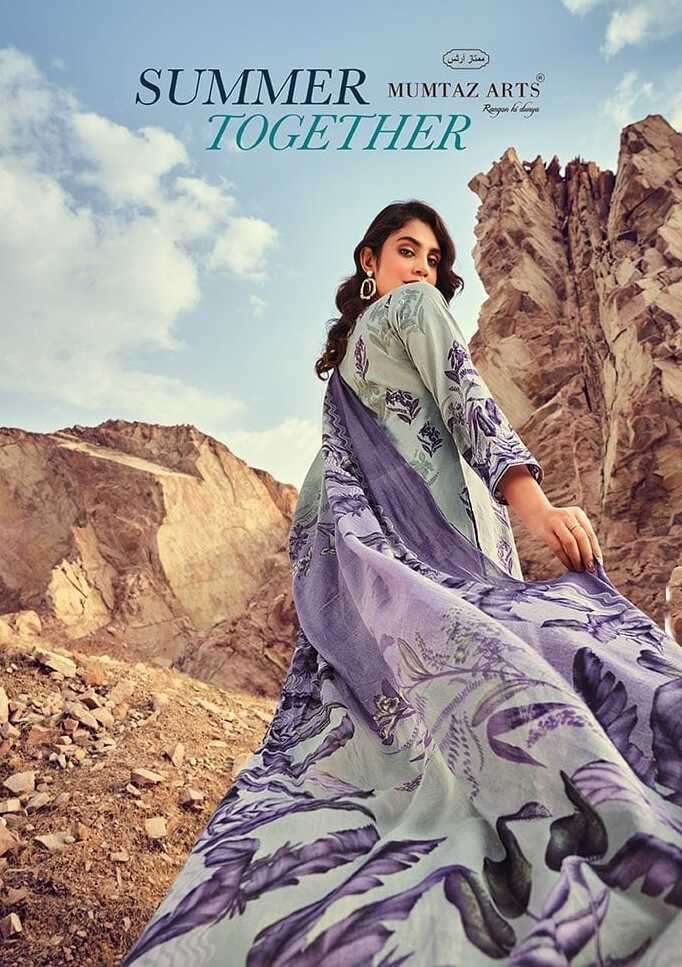 SUMMER TOGETHER BY MUMTAZ ARTS 1301 TO 1305 SERIES LAWN SATIN PRINT EMBROIDERY DRESSES