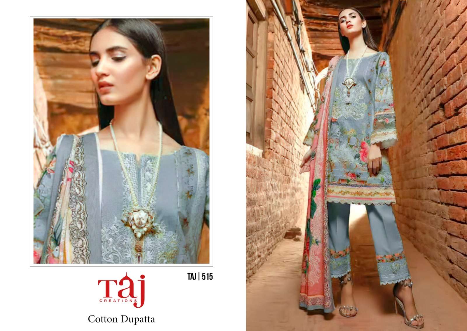 TAJ 515-516 BY TAJ CREATIONS DESIGNER HEAVY COTTON PRINT EMBROIDERY DRESSES