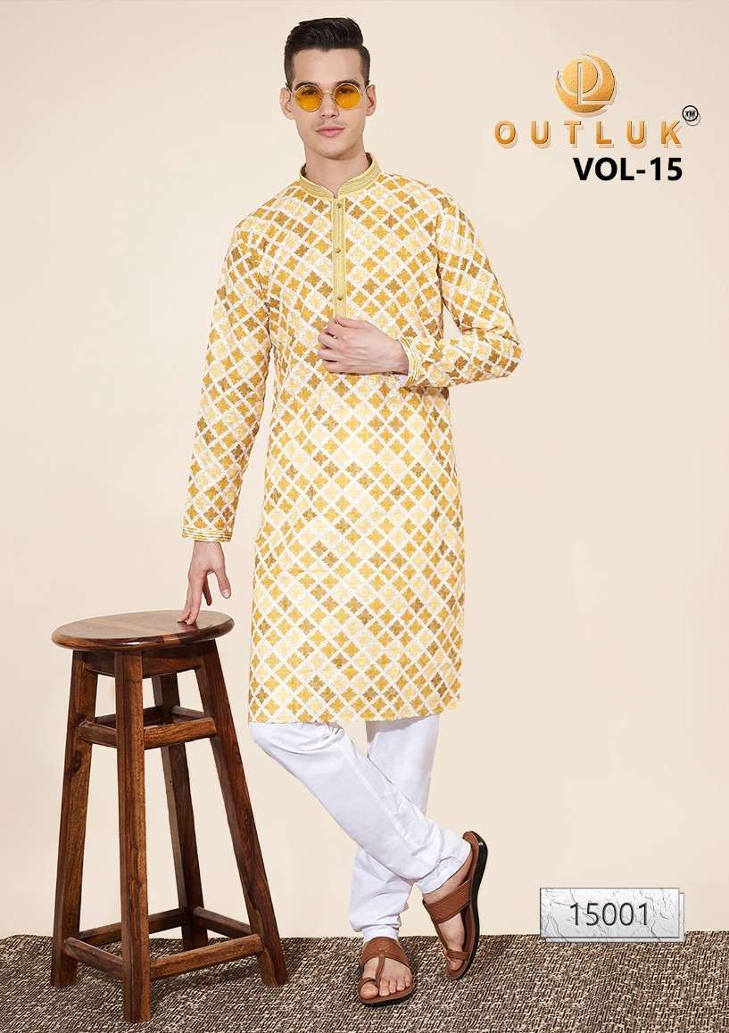 WEDDING COLLECTION VOL-15 BY OUTLUK 15001 TO 15007 SERIES MENS KURTAS WITH PAJAMA