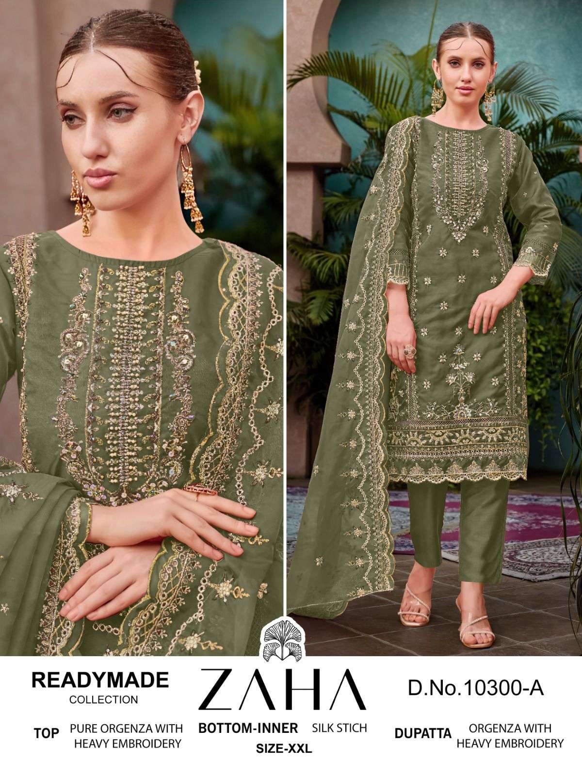 ZAHA 10300 BY ZAHA DESIGNER ORGANZA EMBROIDERED PAKISTANI DRESSES