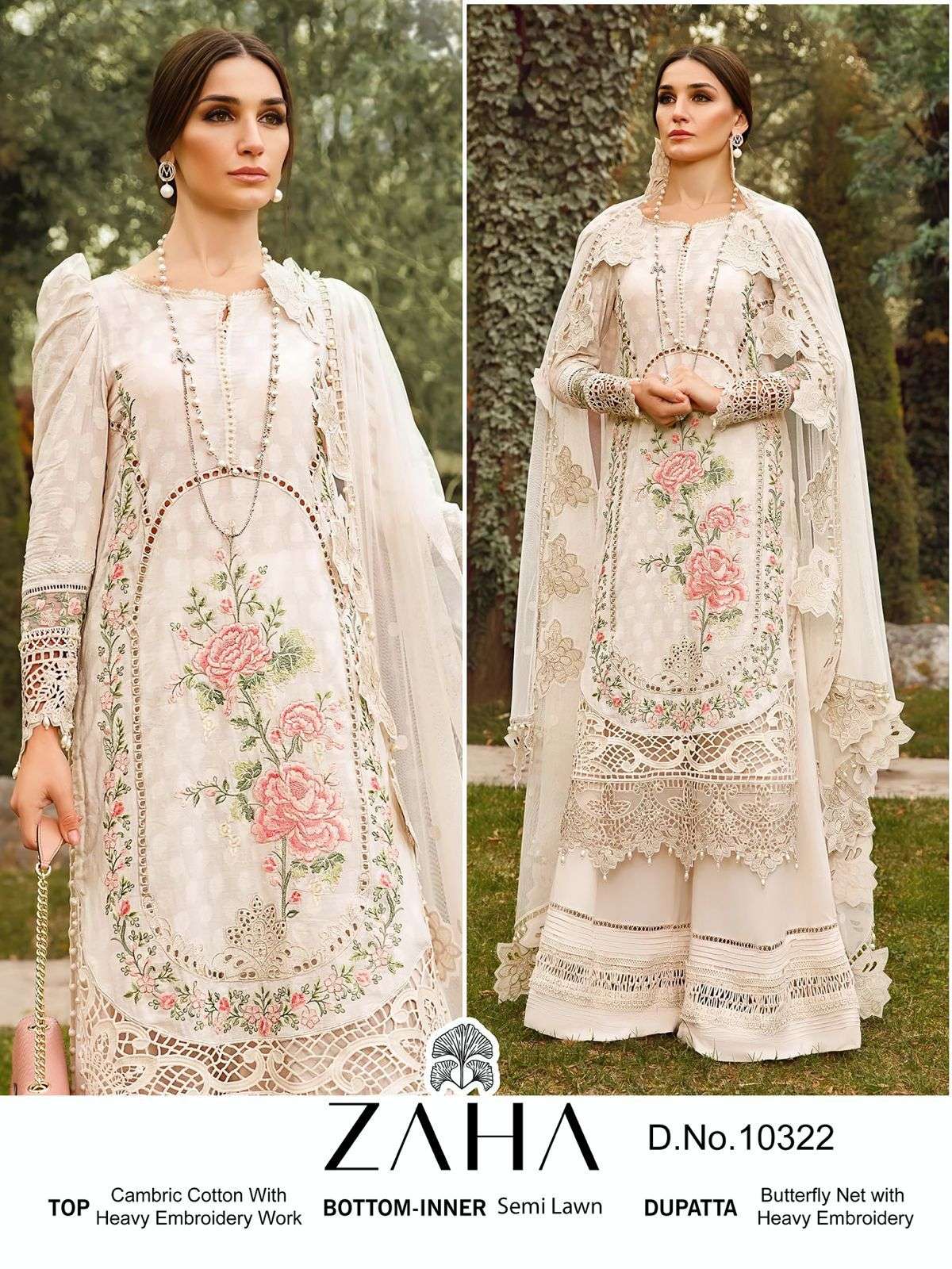 ZAHA 10322 BY ZAHA DESIGNER CAMBRIC COTTON EMBROIDERED PAKISTANI DRESSES