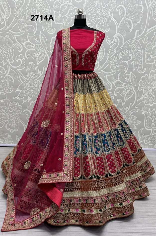 A-2714 COLOUR BY ASLIWHOLESALE HEAVY DESIGNER SILK WORK BRIDAL LEHENGAS