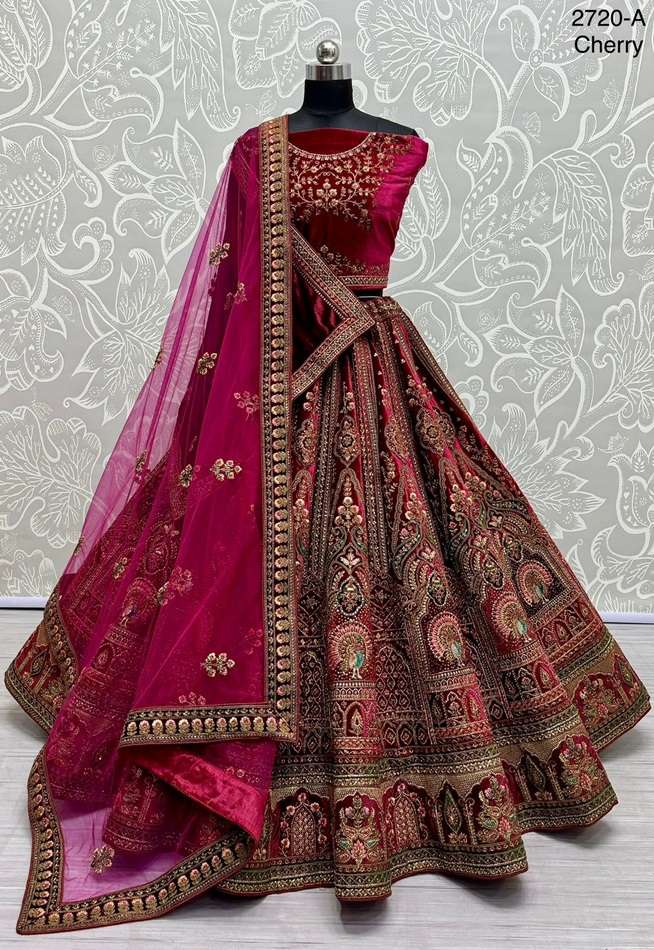 A-2720 COLOUR BY ASLIWHOLESALE HEAVY DESIGNER VELVET BRIDAL LEHENGAS