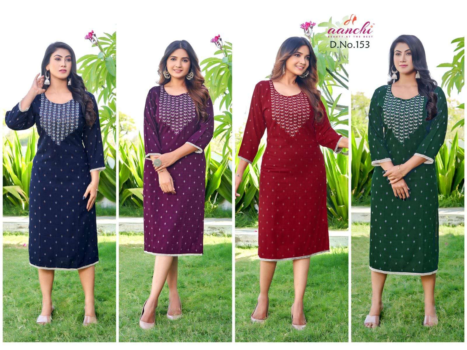 AANCHI-153 BY AANCHI A TO D SERIES FANCY FABRIC EMBROIDERY KURTIS