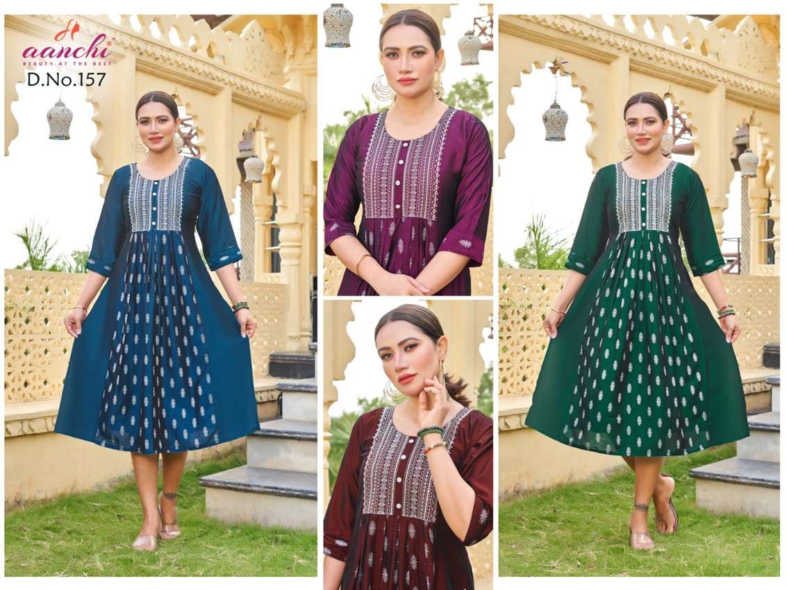 AANCHI-157 BY AANCHI A TO D SERIES FANCY RANGILA SILK EMBROIDERY KURTIS