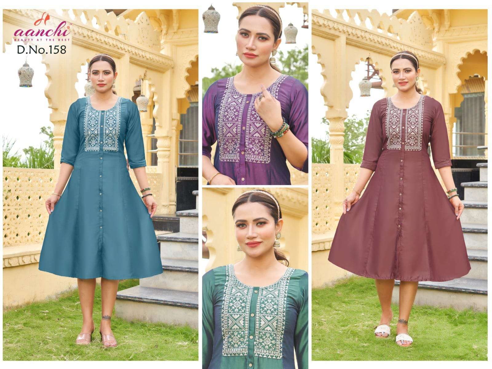 AANCHI-158 BY AANCHI A TO C SERIES FANCY RANGILA SILK EMBROIDERY KURTIS