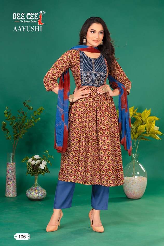 AAYUSHI BY DEE CEE 1001 TO 1006 SERIES DESIGNER FANCY RAYON PRINT KURTIS