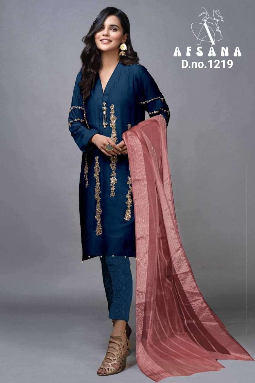 AFSANA 1219 NX BY ASLIWHOLESALE IMPORTED SATIN EMBROIDERY PAKISTANI DRESSES