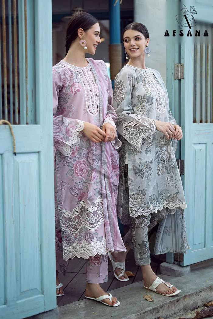 AFSANA LAWN VOL-02 BY ASLIWHOLESALE COTTON EMBROIDERY PAKISTANI DRESSES