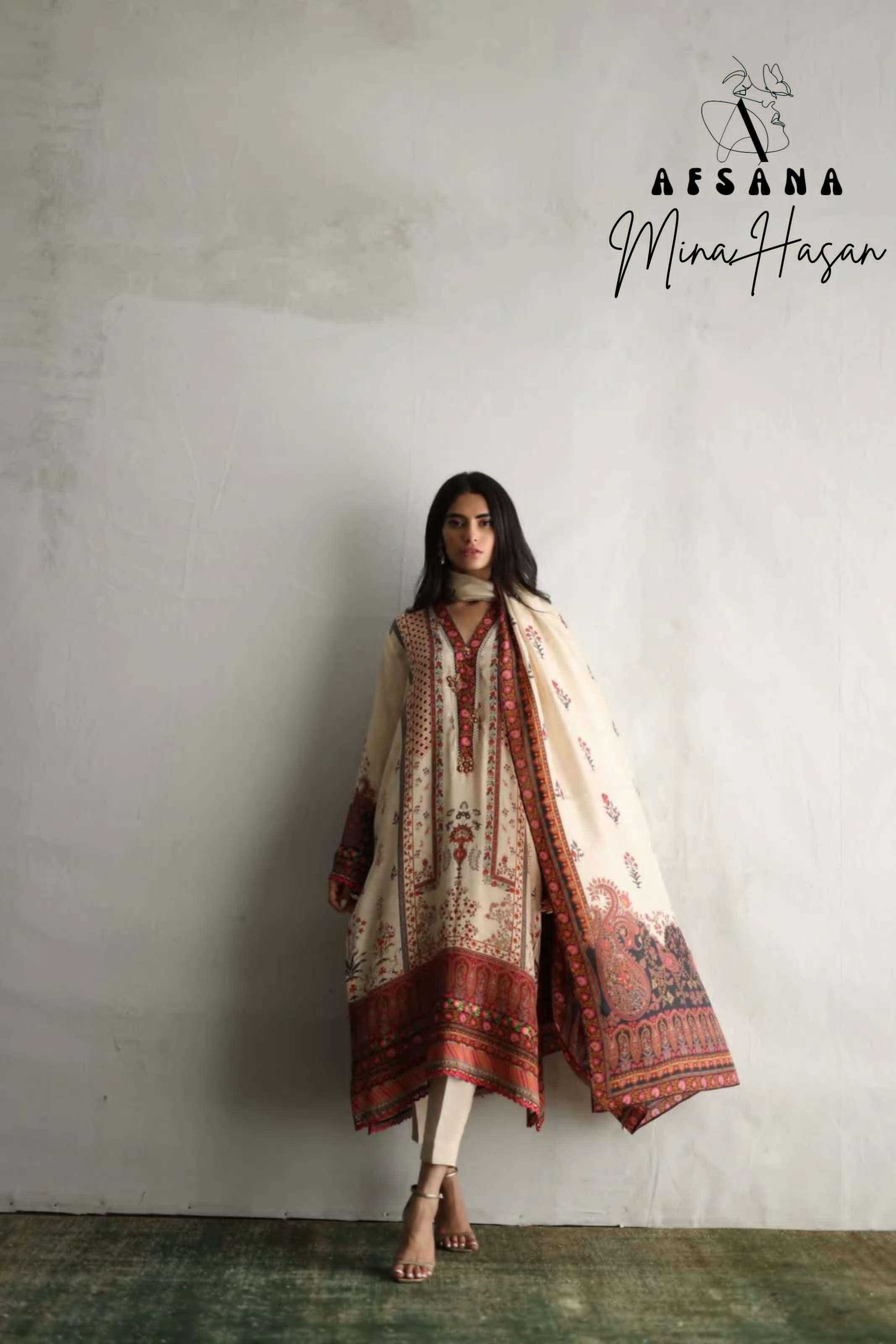 AFSANA MINA HASAN BY ASLIWHOLESALE MUSLIN PRINT EMBROIDERY PAKISTANI DRESS