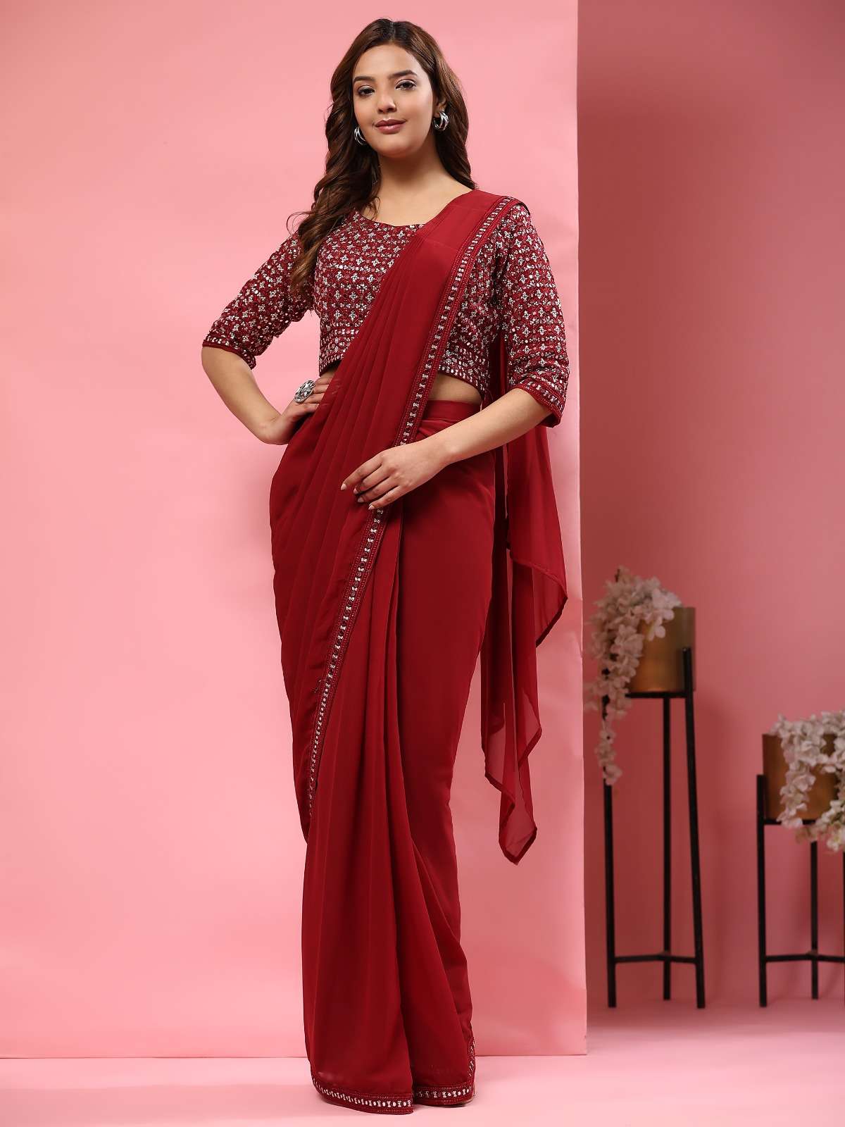 AMOHA 330 COLOURS BY AMOHA TRENDZ PURE GEORGETTE FABRIC STITCHED SAREES