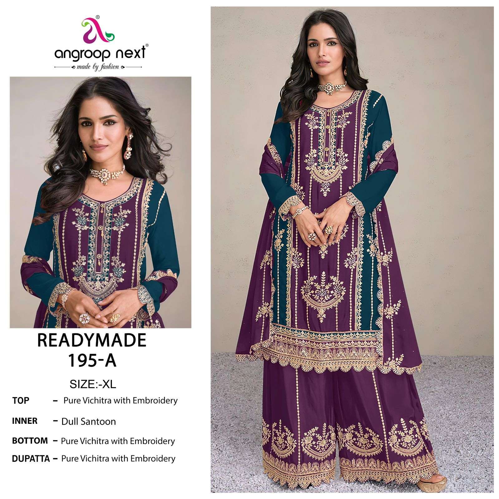 ANGROOP 195 BY ASLIWHOLESALE HEAVY PREMIUM VICHITRA SILK WORK DRESSES