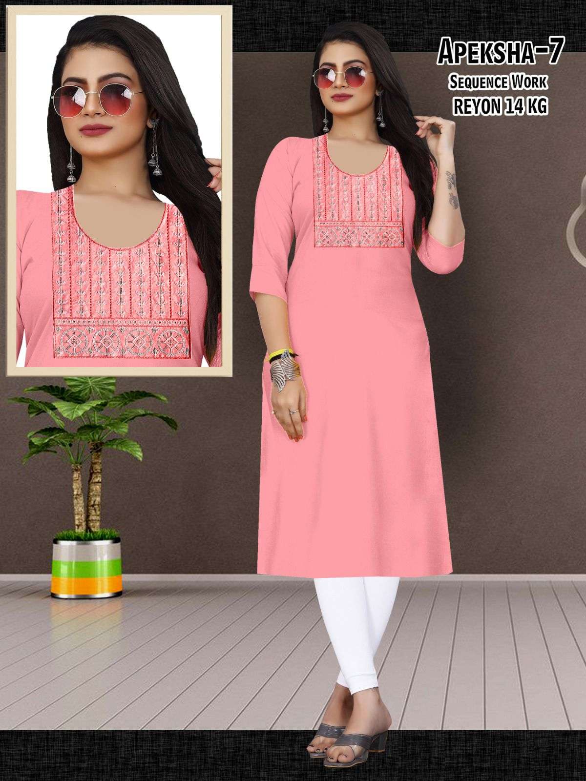 APEKSHA BY ASLIWHOLESALE DESIGNER FACNY RAYON 14KG PRINT KURTIS 