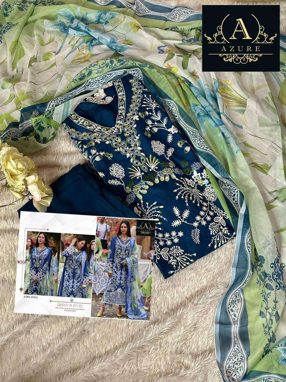 AZURE 15021 BY ASLIWHOLESALE DESIGNER HEAVY COTTON PAKISTANI DRESSES