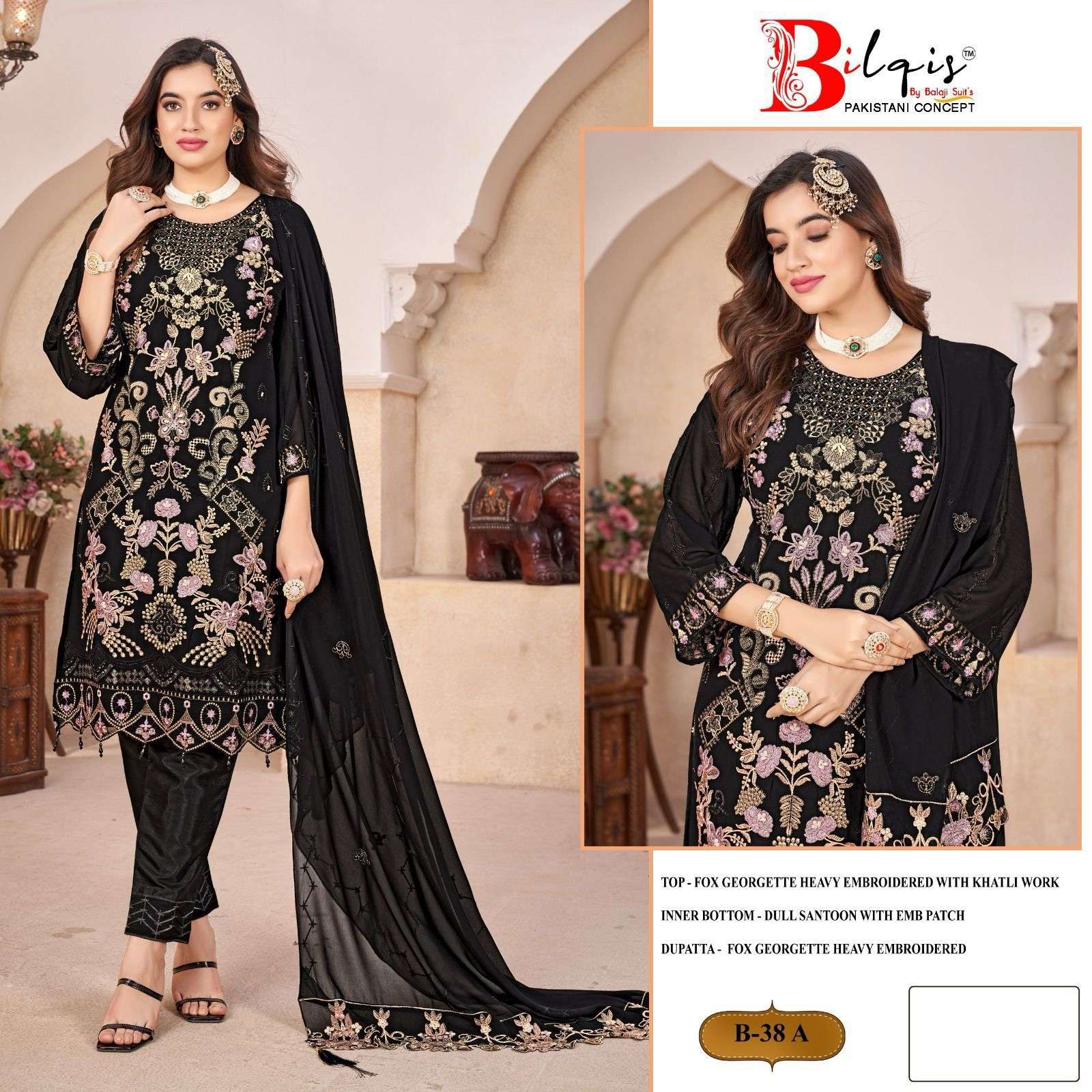 B-38 COLOURS BY BILQIS DESIGNER FAUX GEORGETTE EMBROIDERED PAKISTANI DRESSES