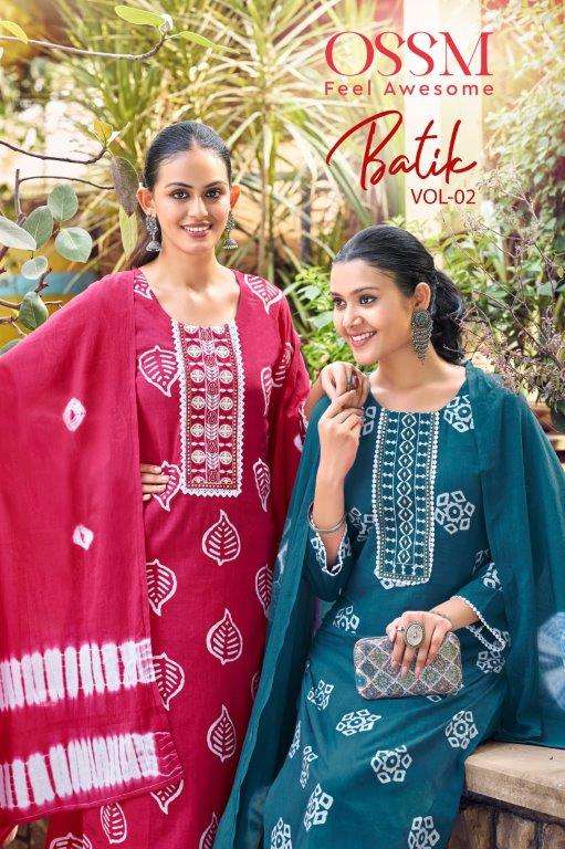 BATIK VOL-02 BY OSSM 101 TO 106 SERIES COTTON PRINT EMBROIDERED STITCHED DRESSES