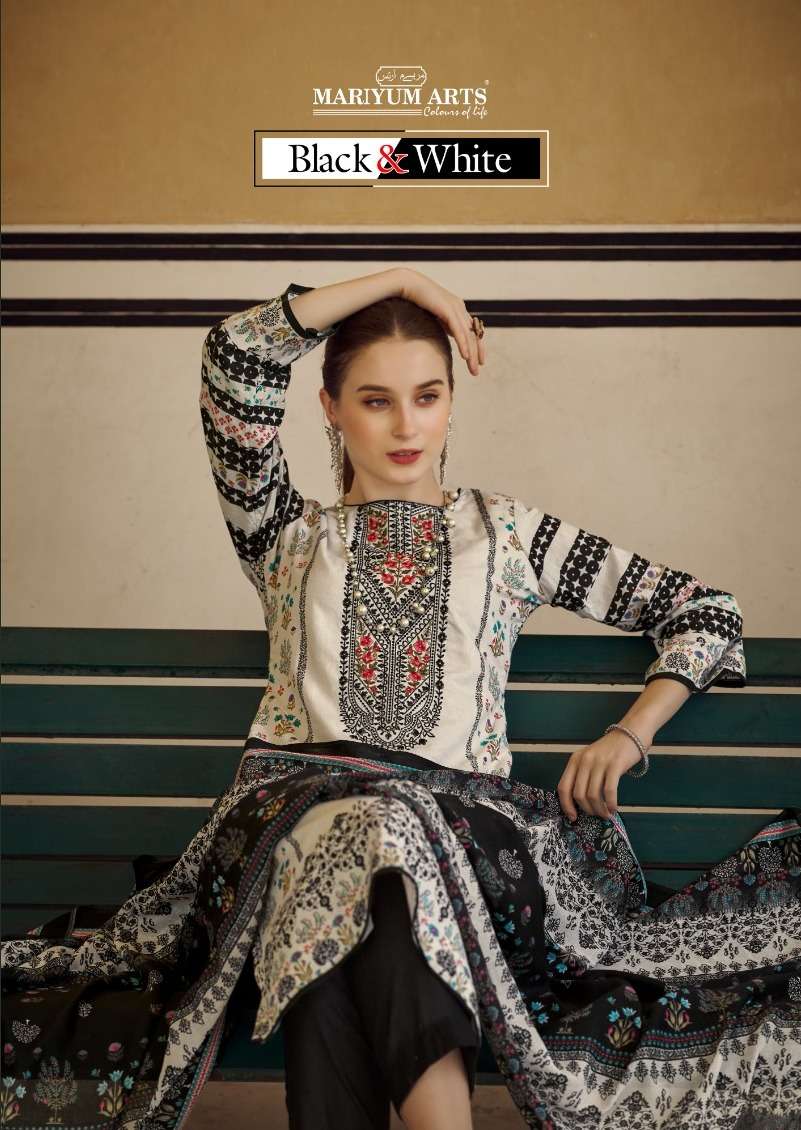 BLACK AND WHITE MARIYUM BY ASLIWHOLESALE DESIGNER PURE COTTON PRINT PAKISTANI DRESSES