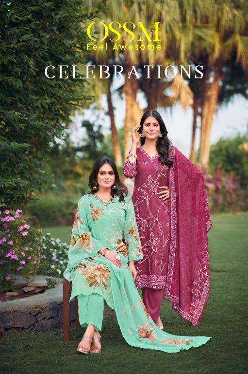 CELEBRATIONS VOL-1 BY OSSM 1001 TO 1006 COTTON EMBROIDERY DRESSES