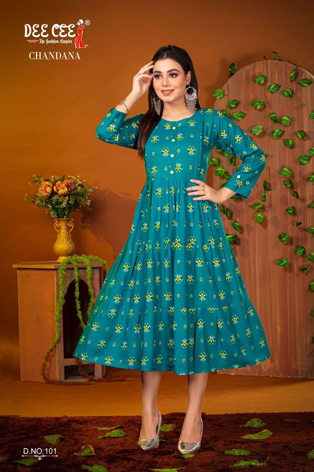 CHANDANA BY DEE CEE 1001 TO 1006 SERIES DESIGNER FANCY RAYON PRINT KURTIS