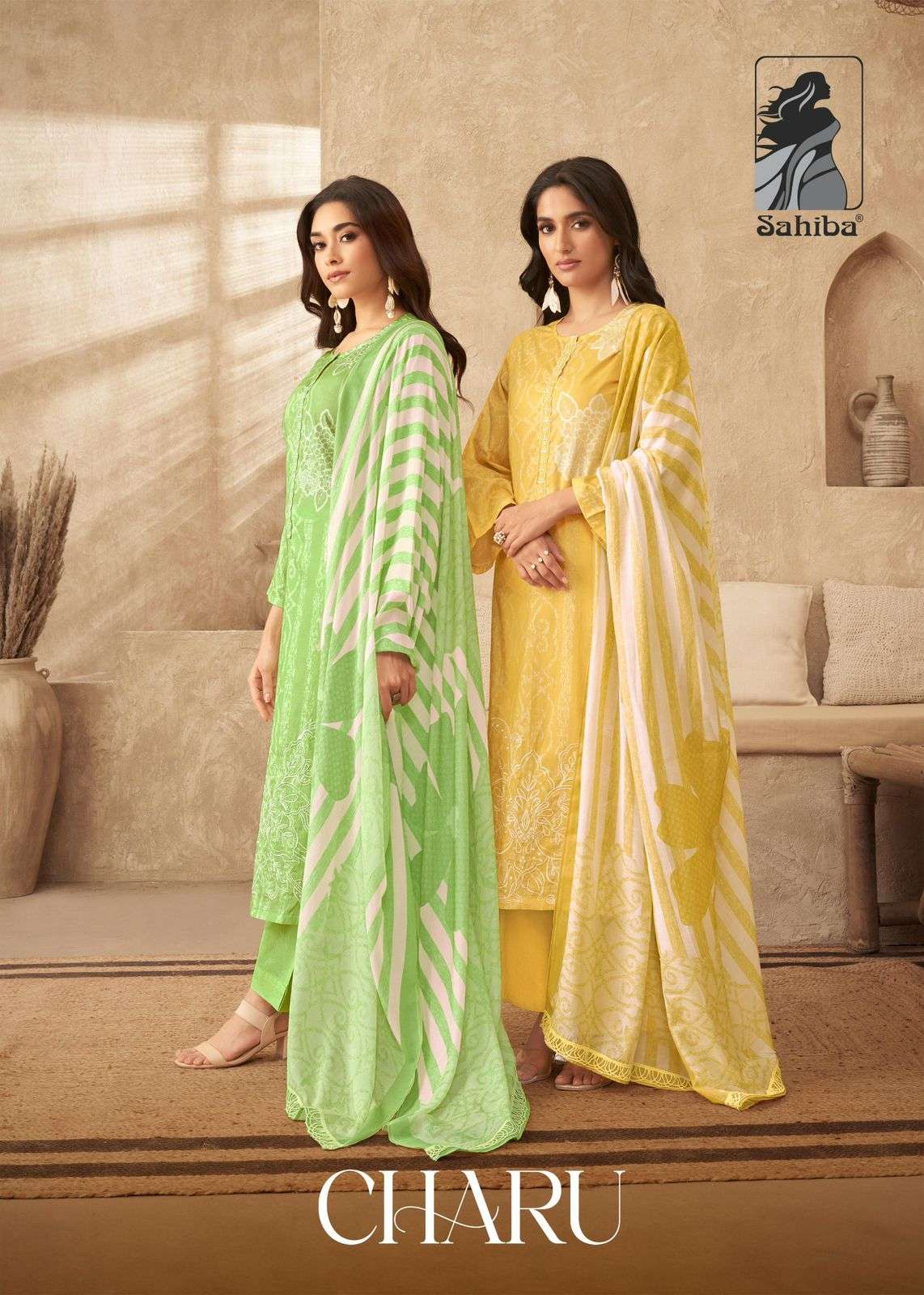 CHARU BY SAHIBA DESIGNER PURE COTTON LAWN DIGITAL PRINT HANDWORK DRESSES