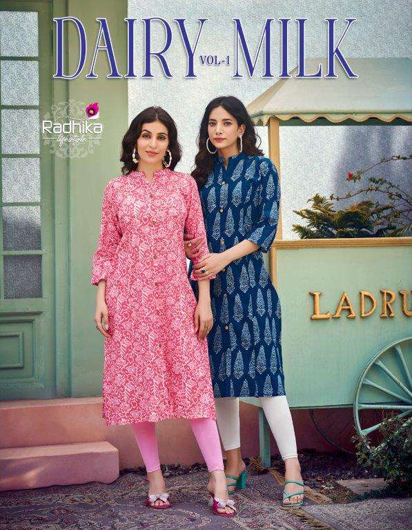 DAIRY MILK BY RADHIKA LIFESTYLE 1001 TO 1006 SERIES COTTON PRINTED KURTIS