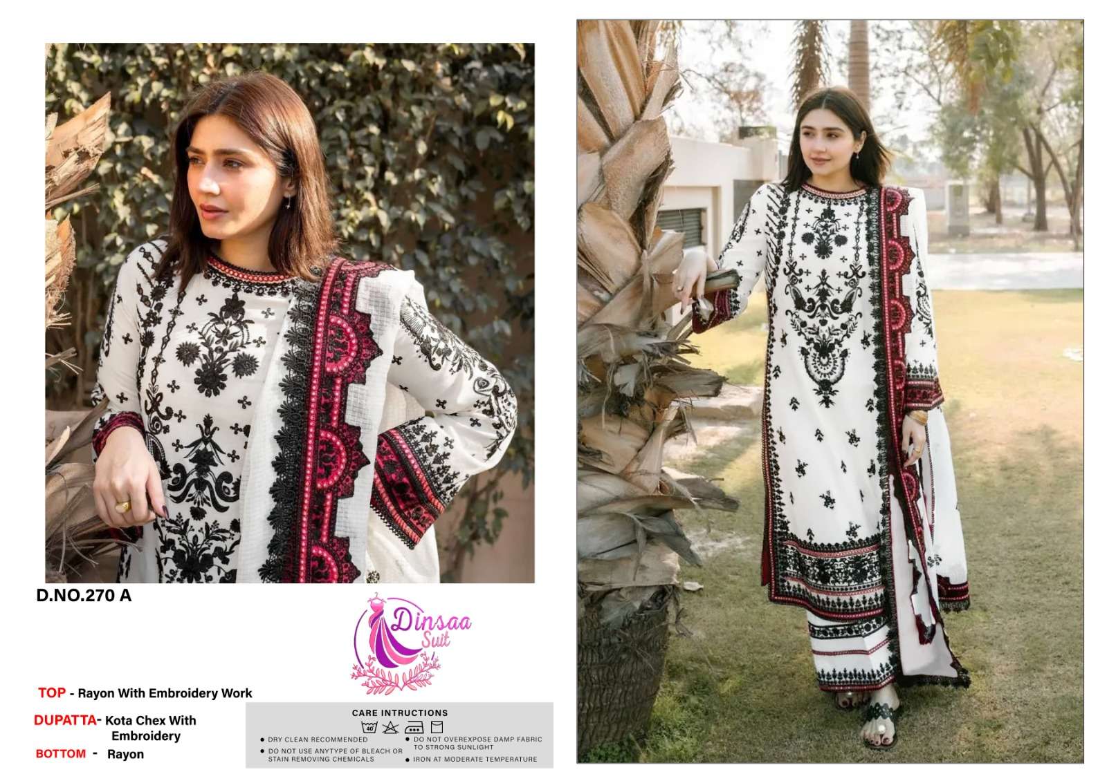 DS-270 COLOURS BY DINSAA SUIT DESIGNER RAYON HEAVY EMBROIDERY DRESSES