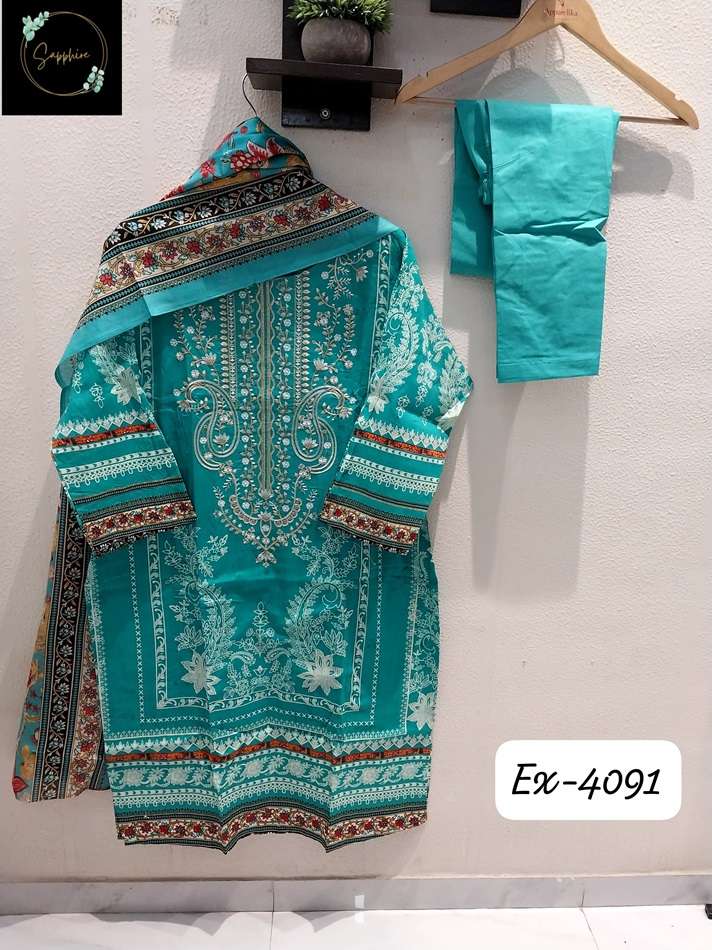 EX-4091 BY SAPPHIRE DESIGNER PURE LAWN COTTON EMBROIDERY PAKISTANI DRESSES