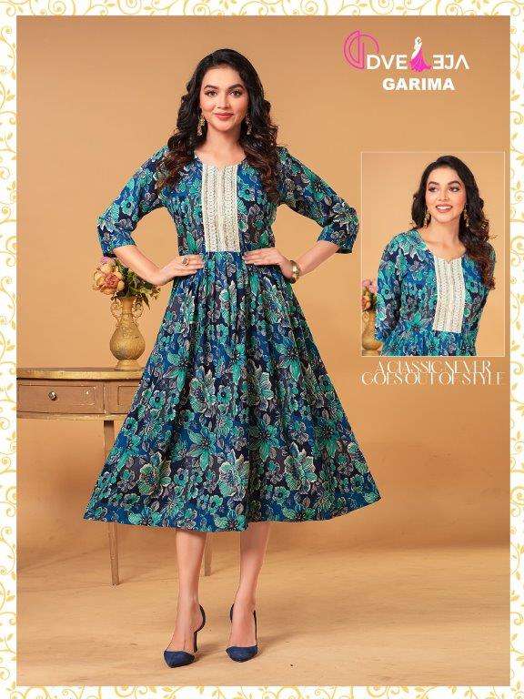 GARIMA SERIES  BY DVEEJA 01 TO 25 SERIES FANCY RAYON EMBROIDERY KURTIS