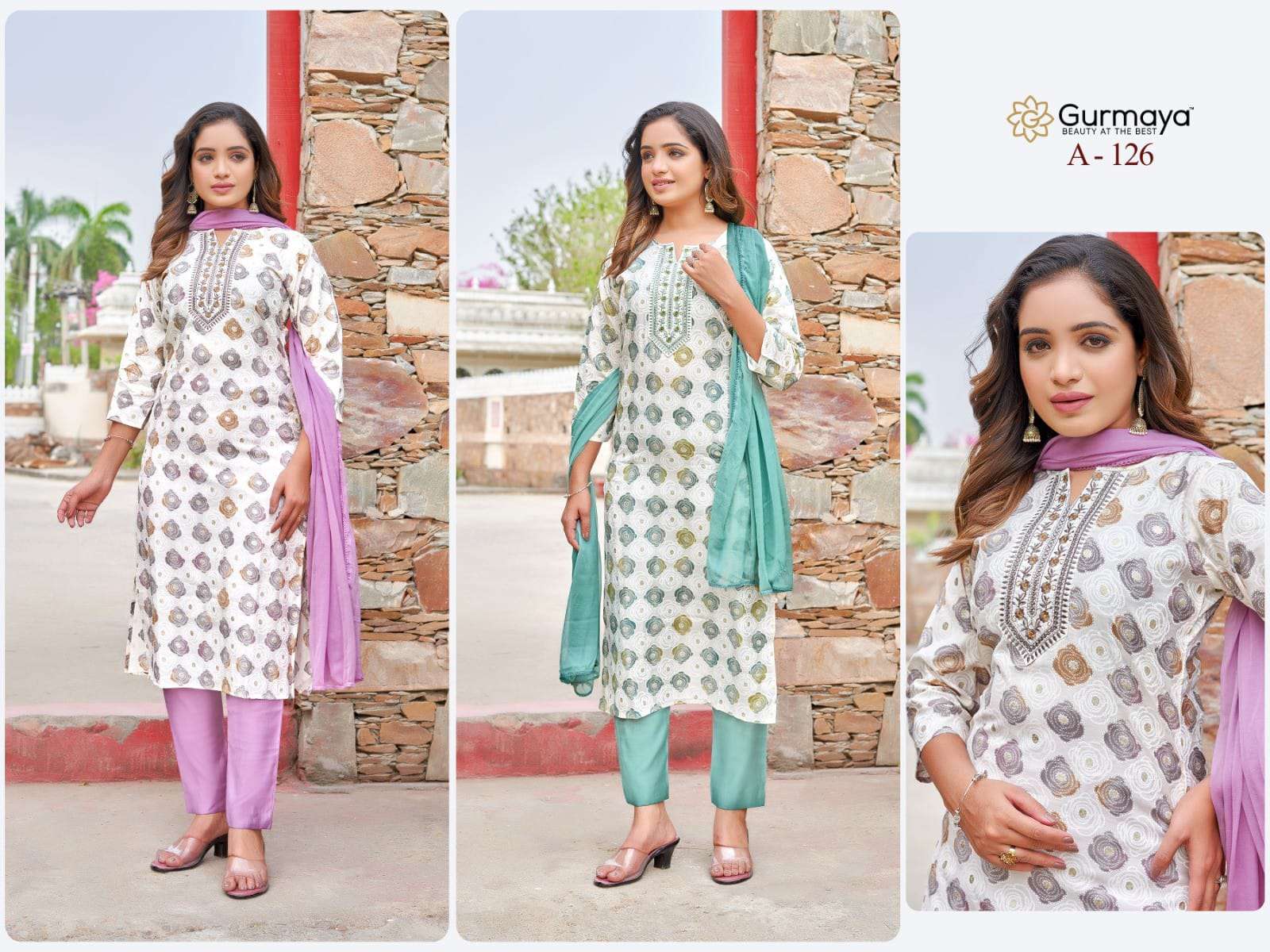 GURMAYA-126 BY AANCHI A TO B SERIES FANCY CHANDERI DESIGNER PRINT DRESSES