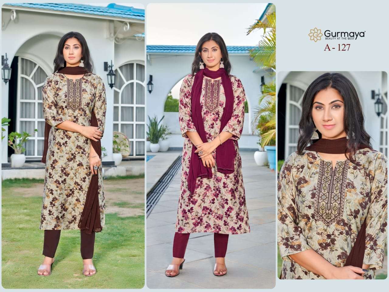 GURMAYA-127 BY AANCHI A TO B SERIES FANCY KHADI MODAL PRINT DRESSES