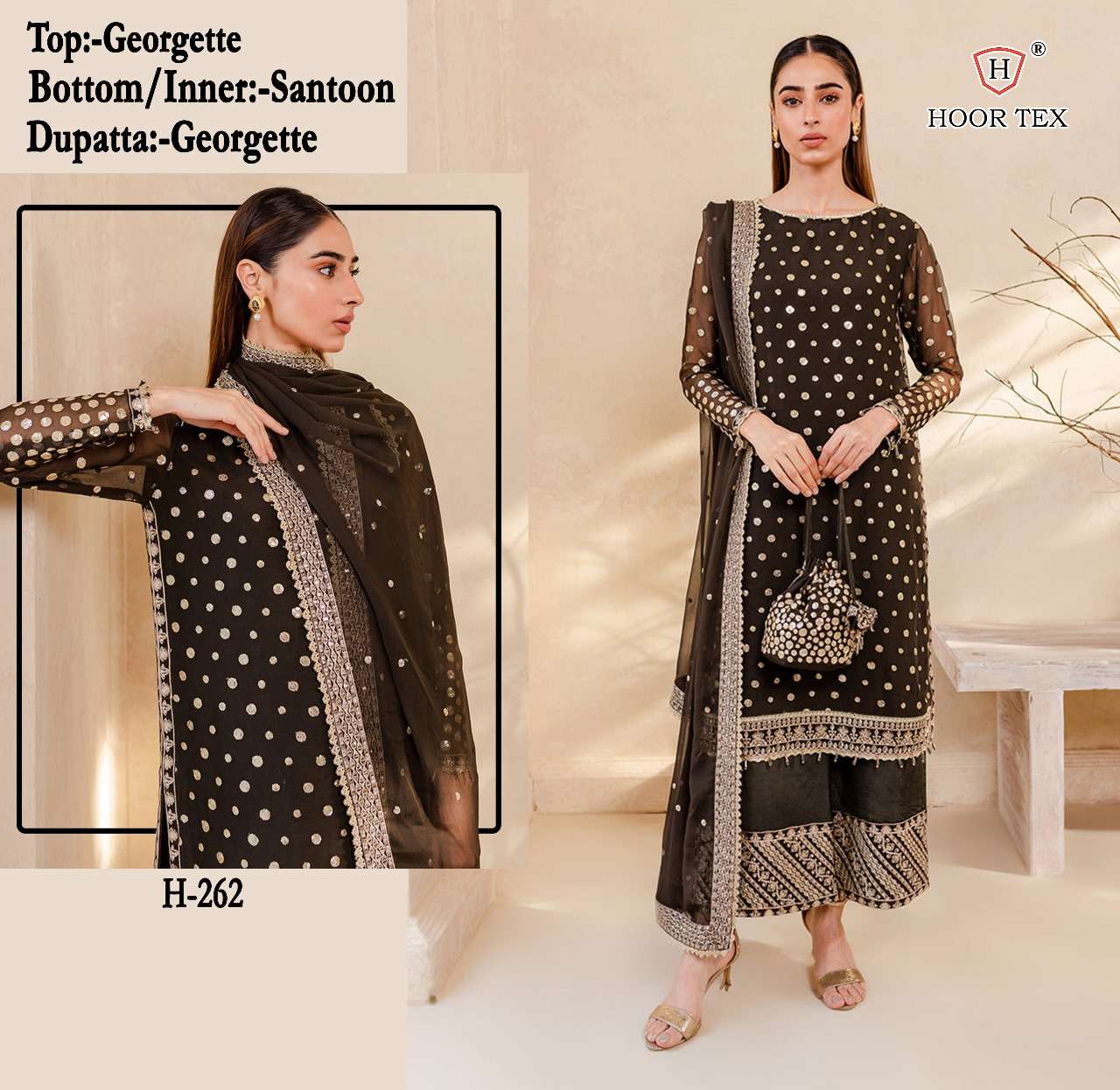 H-262 HIT DESIGN BY HOOR TEX FAUX GEORGETTE EMBROIDERED PAKISTANI DRESS