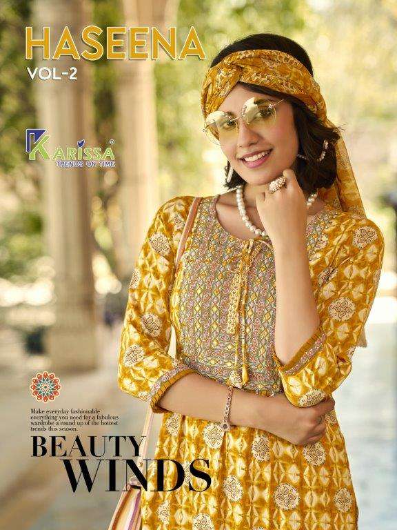 HASEENA VOL-2 BY KARISSA 1001 TO 1006 SERIES RAYON WORK STITCHED DRESSES