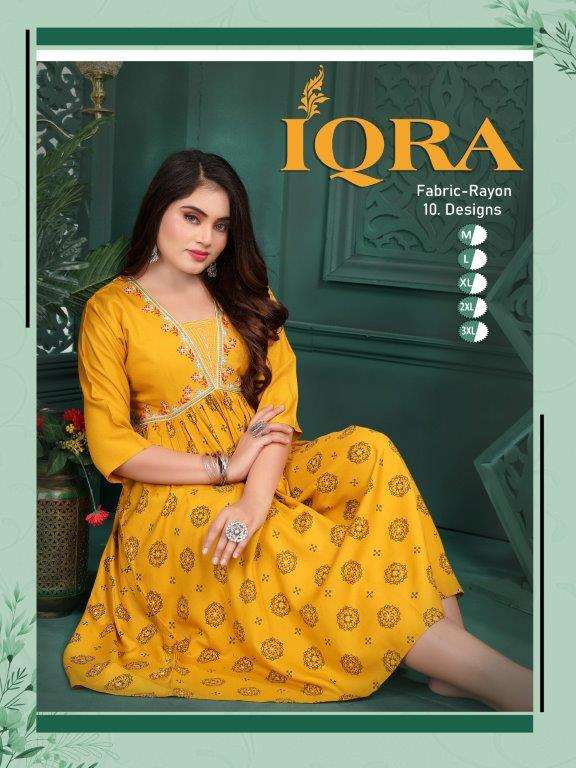 IQRA VOL-01 BY ASLIWHOLESALE DESIGNER FACNY RAYON PRINT KURTIS