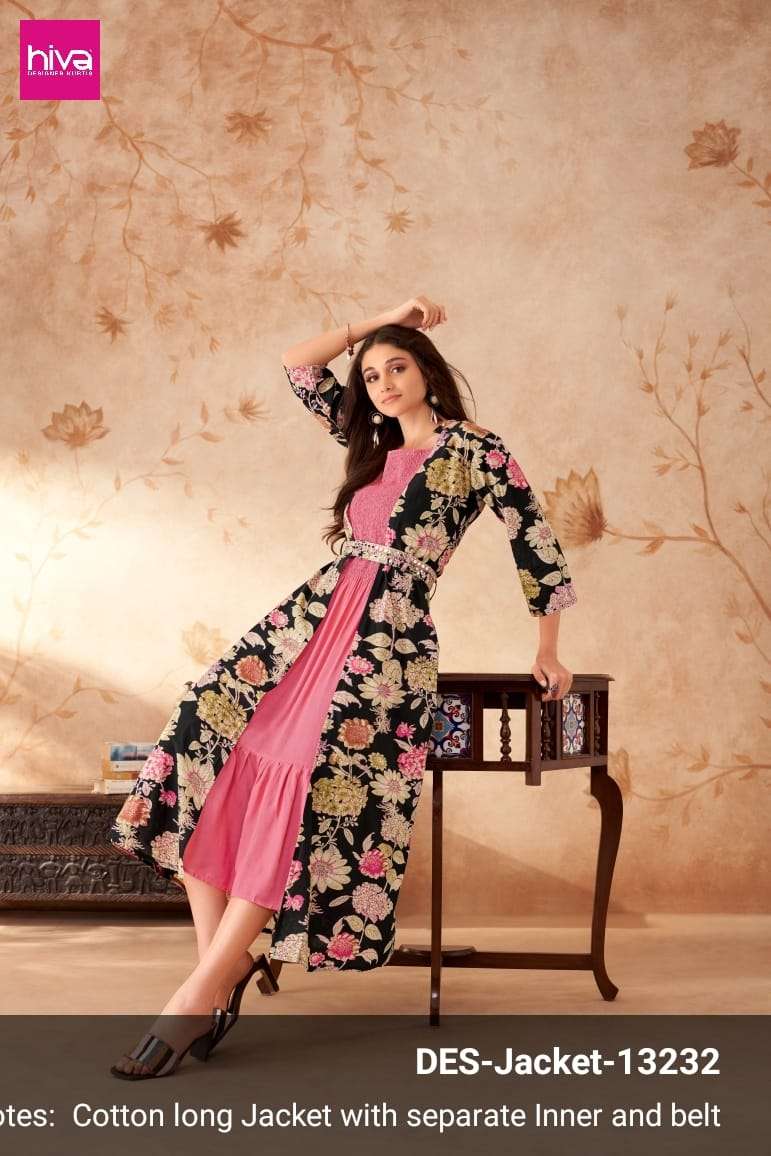 JACKET BY HIVA 101 TO 106 DESIGNER FANCY COTTOM PRINTED MIDDY GOWN BY JACKET