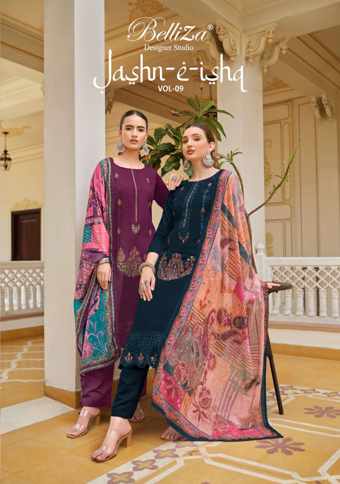 JASHN-E-ISHQ VOL-9 BY BELLIZA 928-001 TO 928-008 SERIES COTTON EMBROIDERY DRESSES