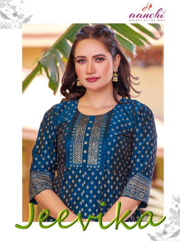 JEEVIKA BY AANCHI 1001 TO 1004 SERIES RANGEELA SILK PRINT KURTIS