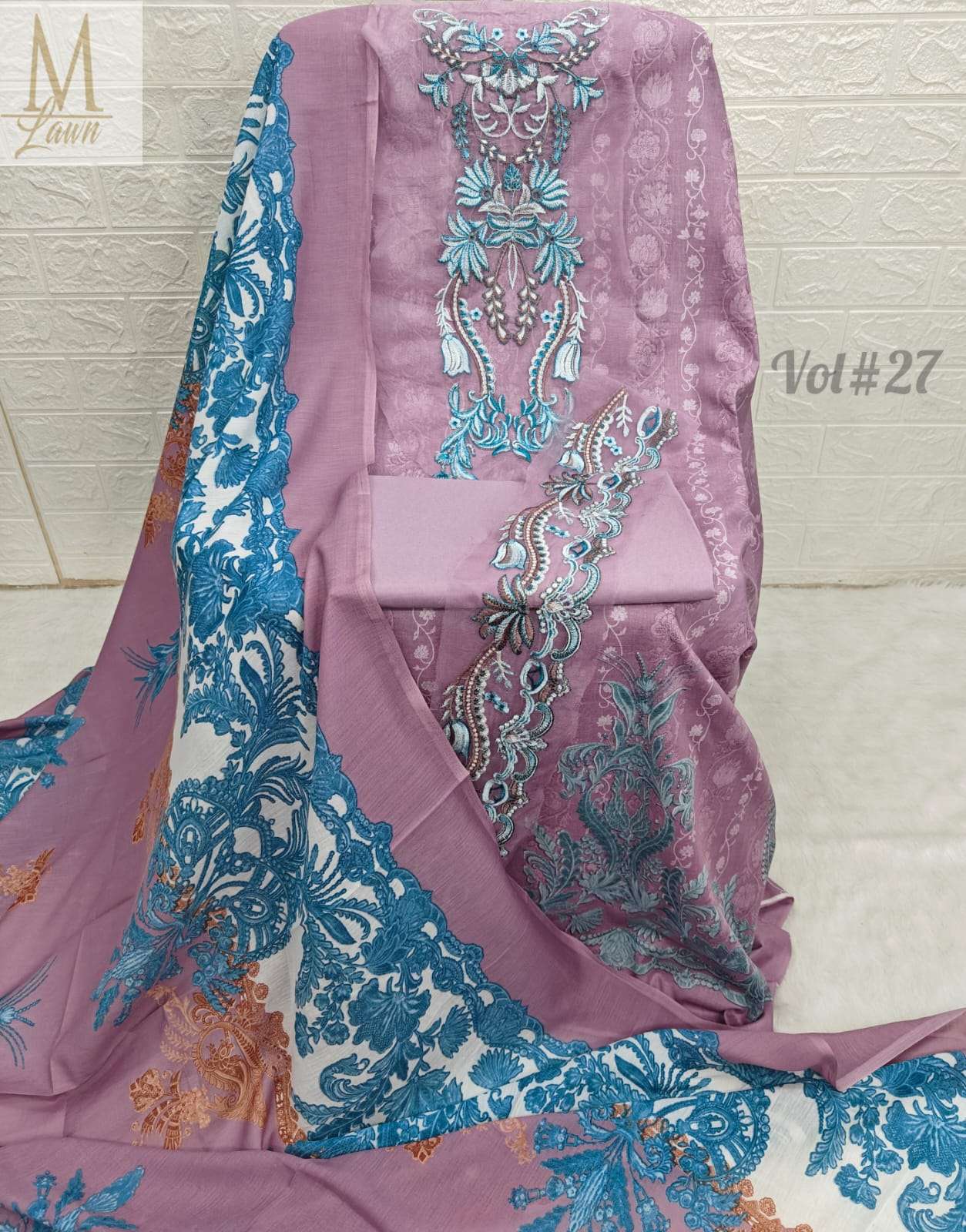 M-LAWN VOL-27 BY ASLIWHOLESALE DESIGNER PURE LAWN COTTON PAKISTANI DRESSES