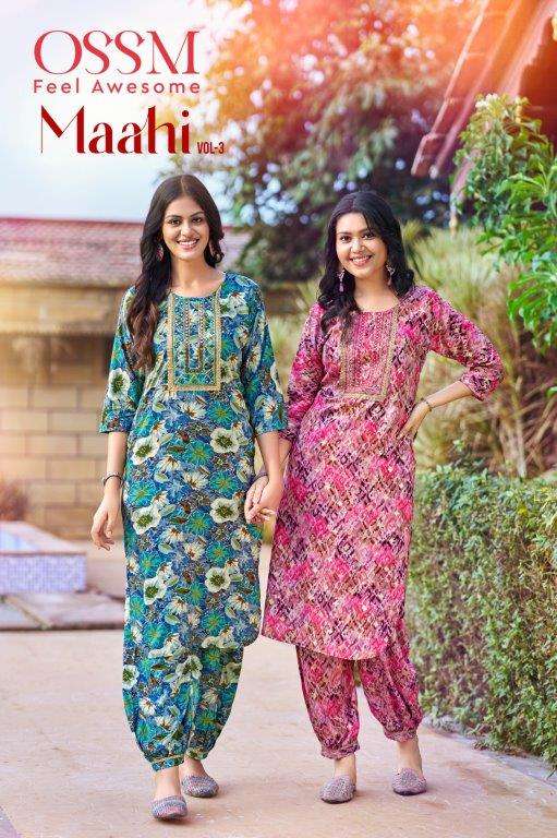 MAAHI VOL-3 BY OSSM 201 TO 206 SERIES RAYON EMBROIDERY STITCHED DRESSES