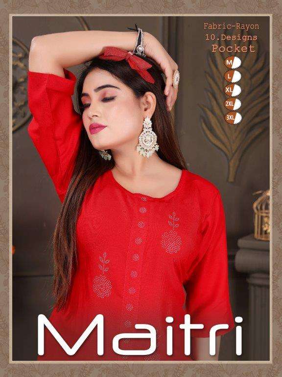 MAITRI BY ASLIWHOLESALE DESIGNER FACNY RAYON PLAIN PRINT KURTIS 