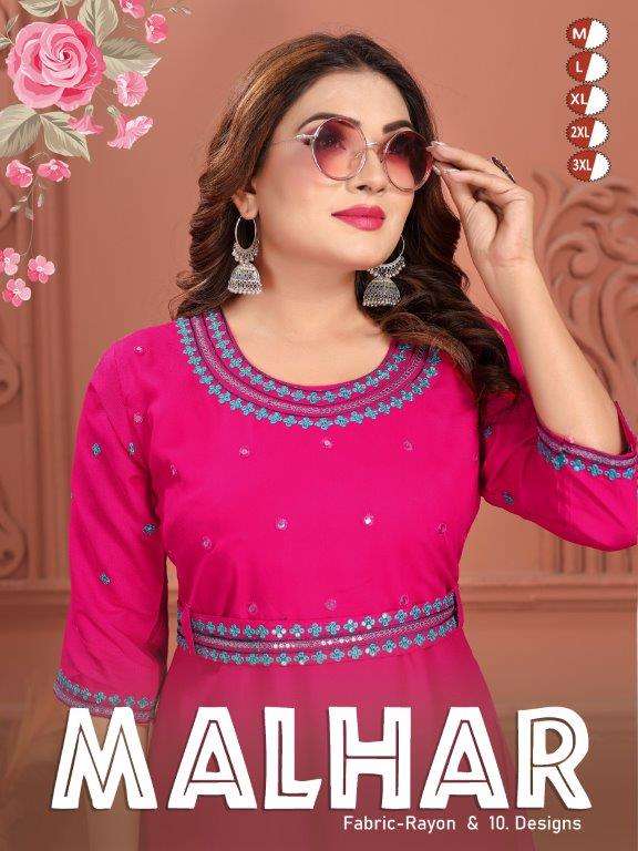 MALHAR VOL-01 BY ASLIWHOLESALE DESIGNER FACNY RAYON PRINT KURTIS