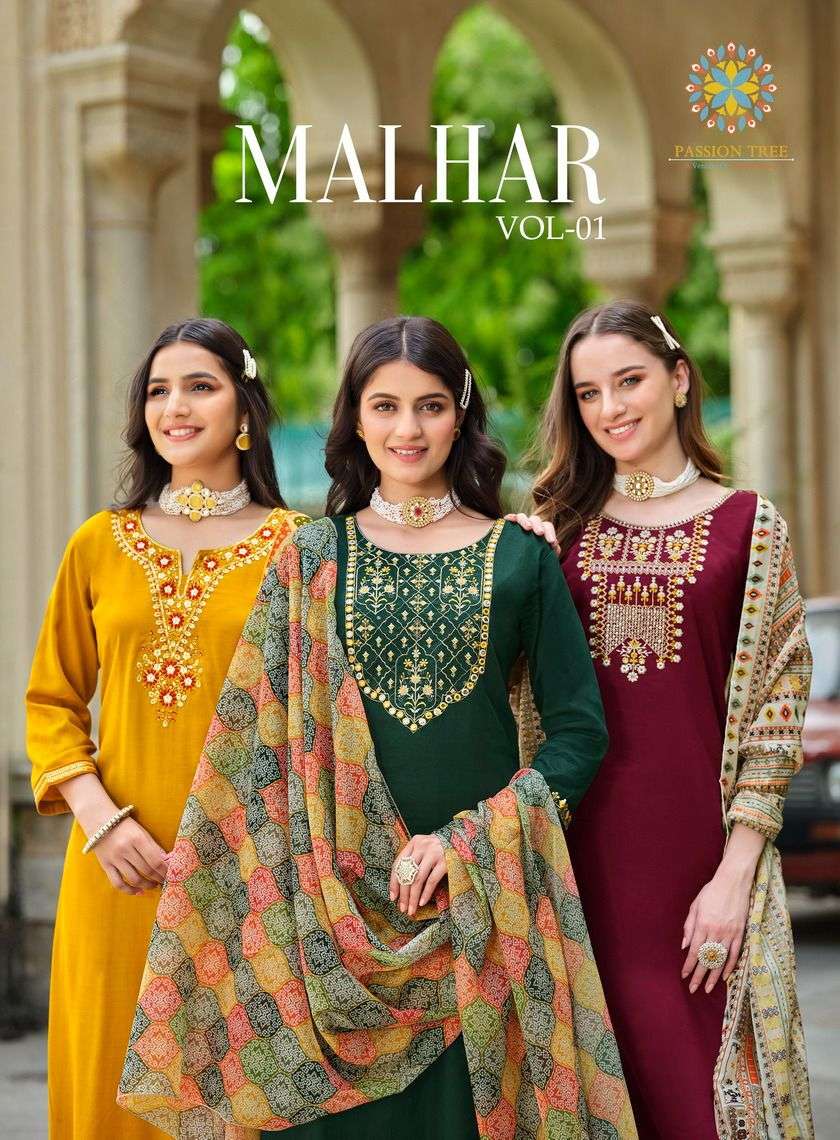 MALHAR VOL-01 BY PASSION TREE 1001 TO 1006 SERIES ROAMN SILK PRINT DRESSES