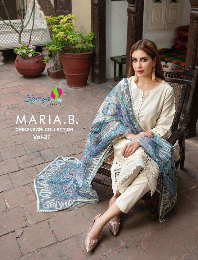 MARIA.B CHIKANKARI VOL-27 BY SANIYA TRENDZ COTTON CHIKANKARI PAKISTANI DRESSES