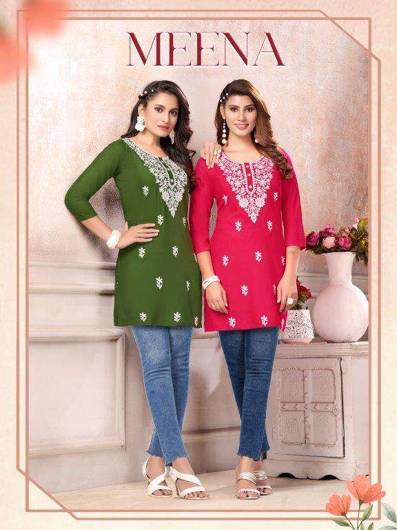 MEENA BY AANCHI 1001 TO 1006 SERIES LIVA RAYON PRINT TOPS