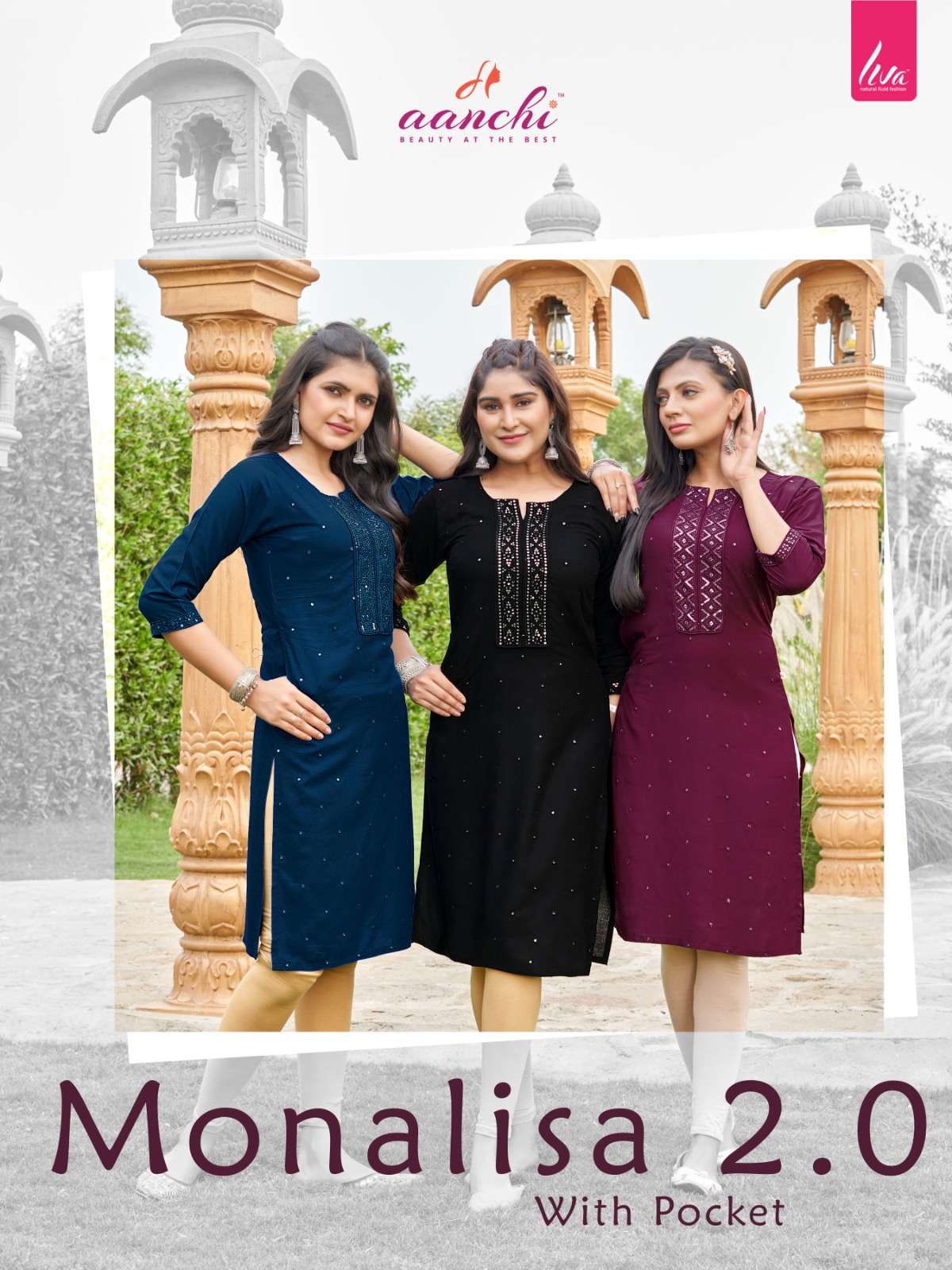 MONALISA VOL-2 BY AANCHI 1001 TO 1006 SERIES RAYON EMBROIDERY KURTIS