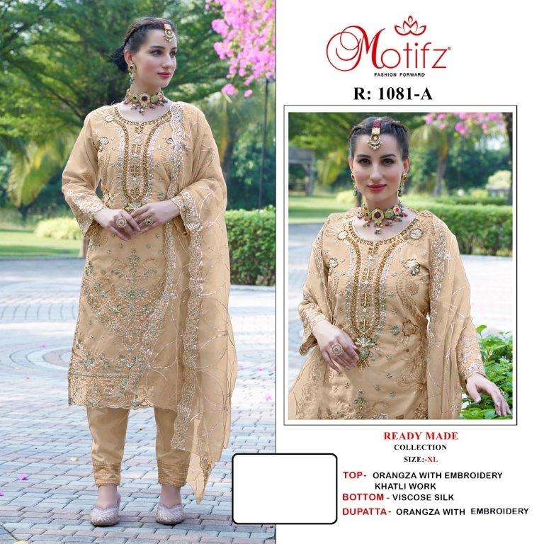 MOTIFZ 1081 COLOURS BY MOTIFZ DESIGNER ORGANZA EMBROIDERY PAKISTANI DRESSES