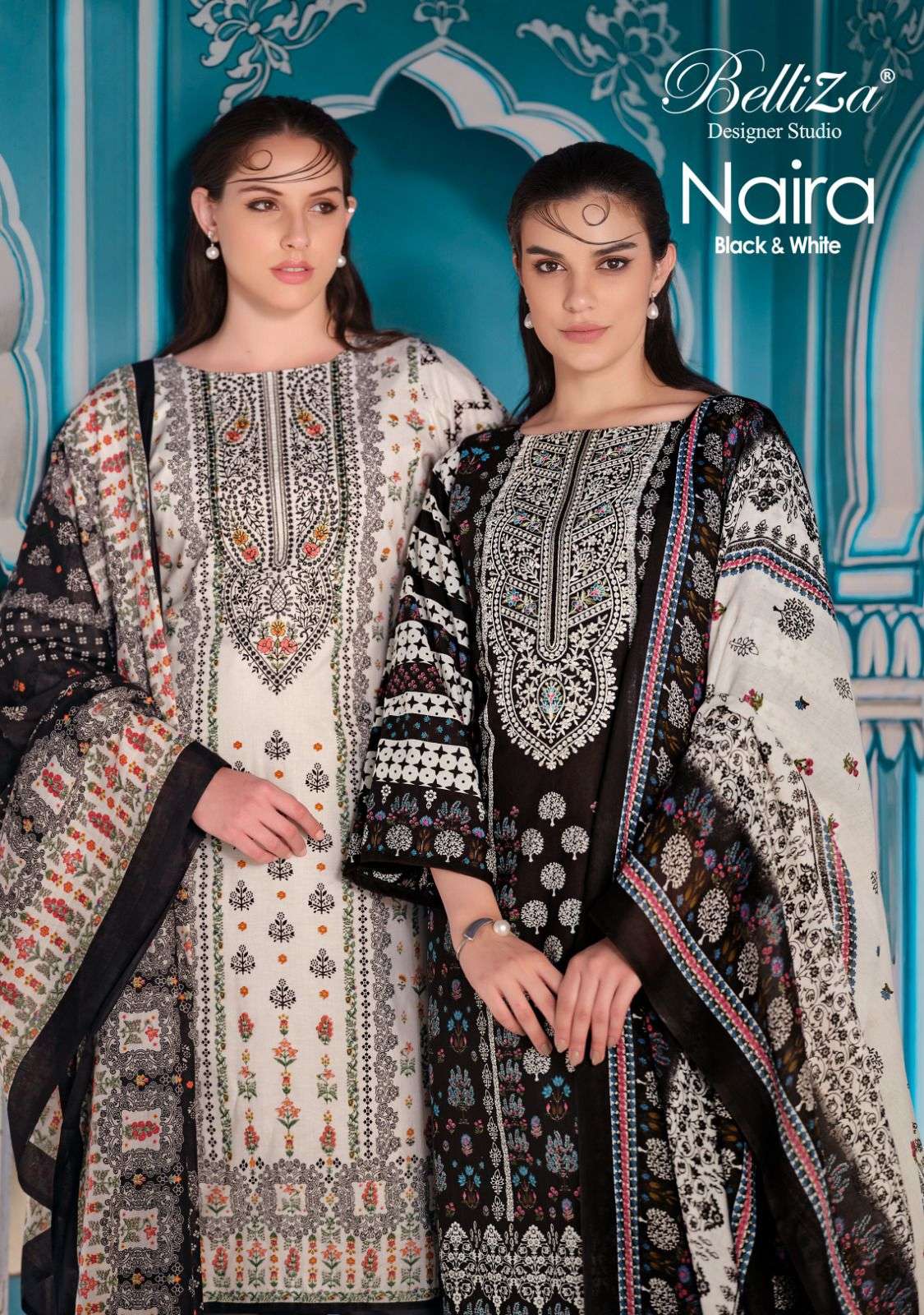 NAIRA BLACK & WHITE BY BELLIZA 924-001 TO 924-010 SERIES COTTON EMBROIDERY DRESSES