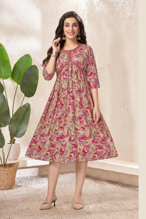 NARGIS ALIA BY ASLIWHOLESALE DESIGNER RAYON PRINTED STITCHED KURTIS